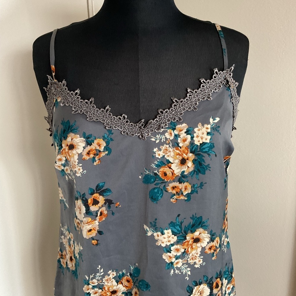 Honey Punch Orange Gray Floral Slip Dress L Large Mini Spaghetti Strap Night Out - Picture 3 of 10